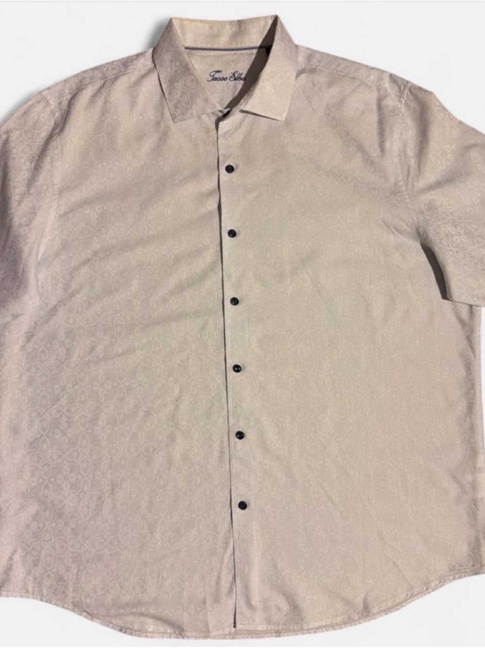 Tasso Elba Taupe Jacquard Short-Sleeve Dress Shirt